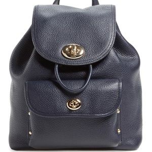 COACH Pebble Leather Mini Turnlock Navy Backpack